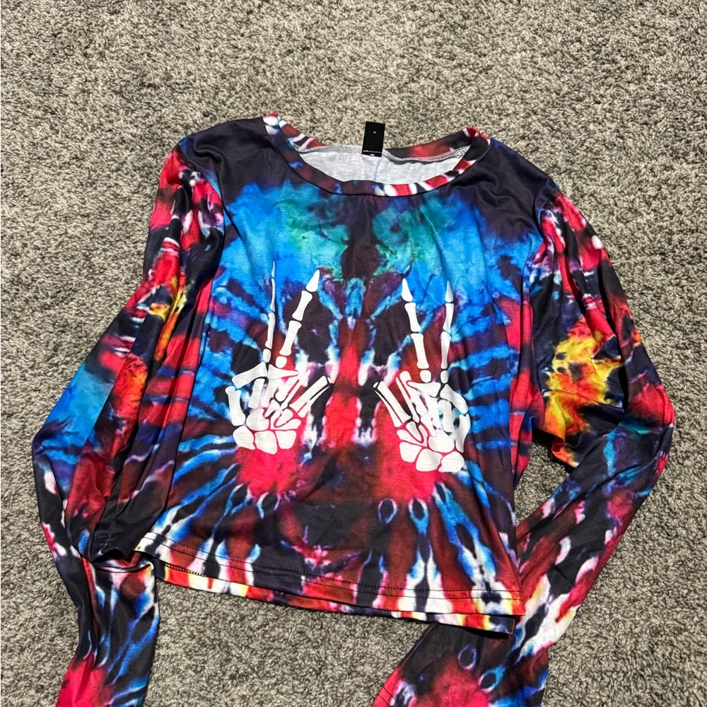 Vibrant Tie-Dye Skeleton Hand Shirt